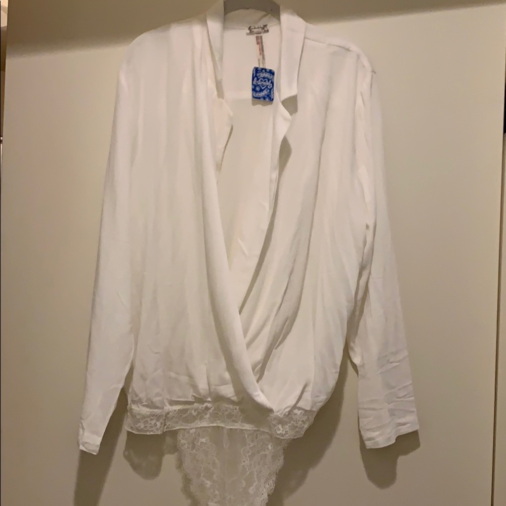 White wrap free people body suit- new + tags